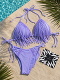 Femperium By PD Lavender Fringe Triangel Bikini